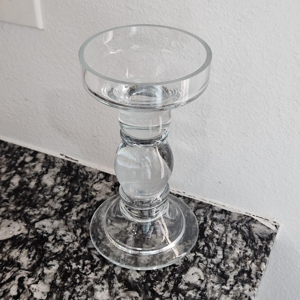 Large Clear Glass chunky Bubble Stem Candle holder‎ cozy ambience